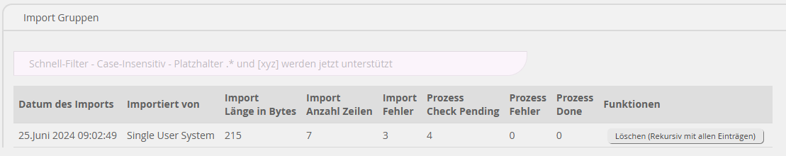 Beispiel der Import-Gruppe