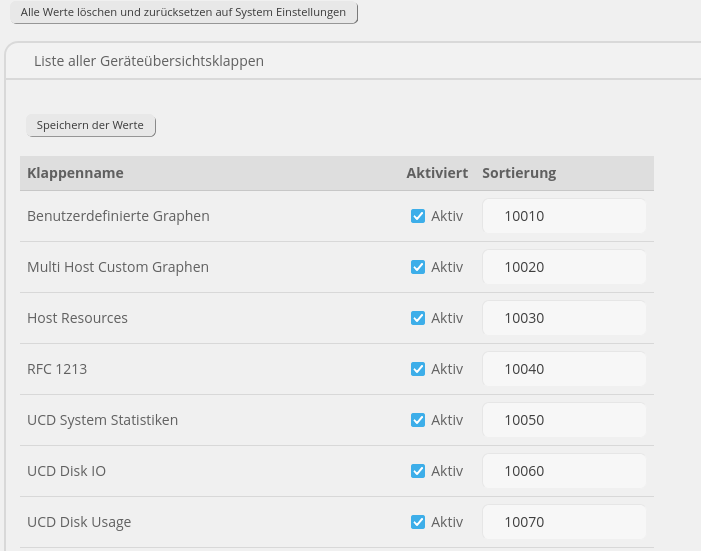 Geräteklappen Einstellungen
